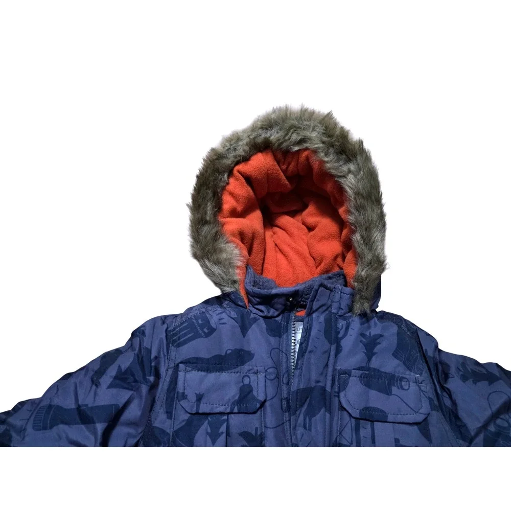 Carters‎ Kids Blue Camo Woodland Animal Print Hooded Winter Jacket 3T